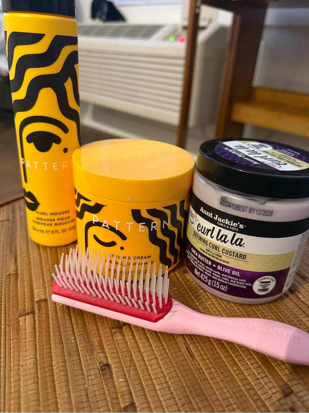 Pattern Curl Styling Cream & Mousse Set in Yellow with Pink Detangler Brush